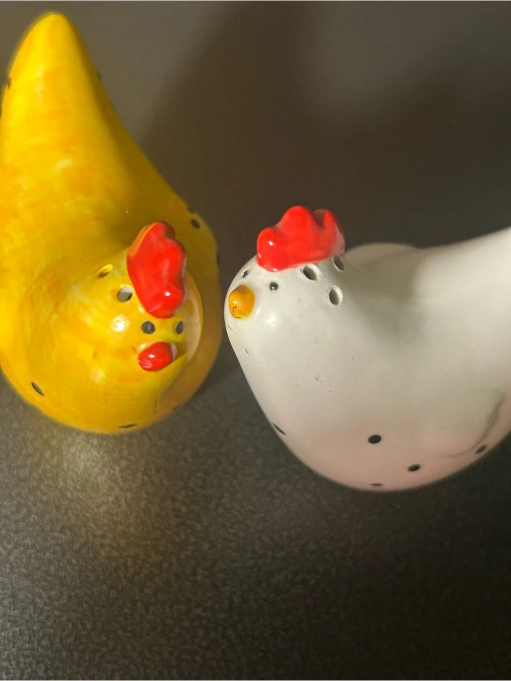 Decorative Polka Dot Ceramic Chicken Hen Salt and Pepper Shakers- Yellow & White